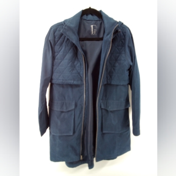 MONDETTA QUILTED OVERLAY RAIN PARKA TRENCH COAT NAVY BLUE M - Picture 8 of 12
